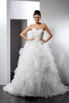 Abito da Sposa Cerniera Coda A Strascico Cappella Cuore in Organza con Increspature